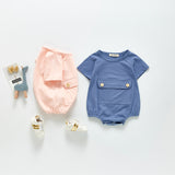 Summer Rompers Pure Cotton Baby Short Sleeved Kazakhstan Large Pocket Jumpsuit