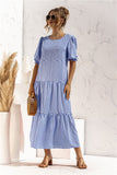 Gingham Dress Spring/Summer Puff Sleeve Polka Dot Plaid Loose Stitching Dress Long Dress