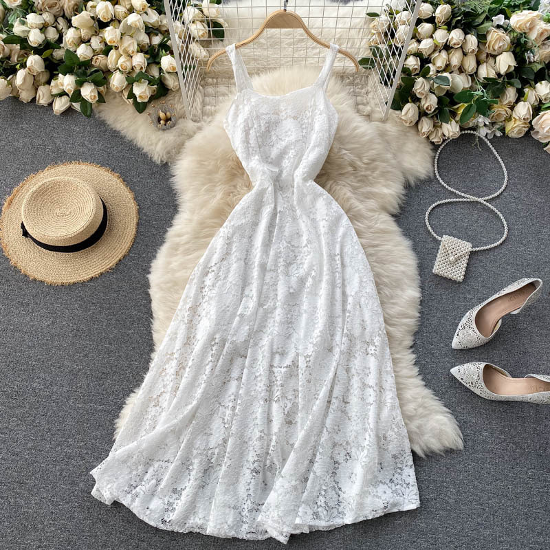 Summer Wedding Guest Dresses Lace Dress Sexy V-neck Backless Sleeveless Suspender Dress Maxi Dress