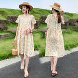 Maternity Clothes Dress Summer Fashion Floral Square Collar Back Bow plus Size Dress