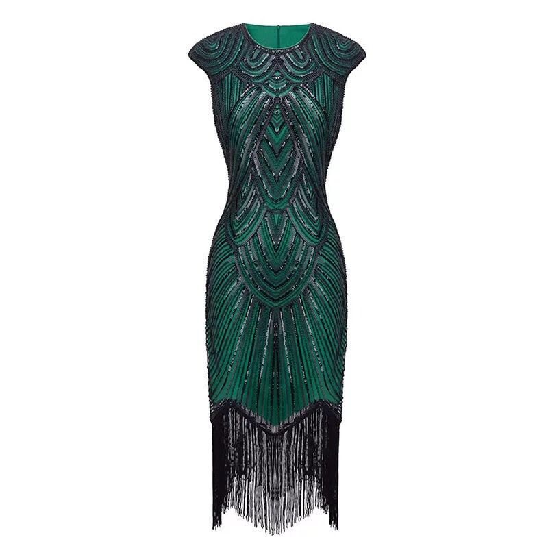 1920S Dress Sequined Tassel Dress Elegant Retro Banquet Dress