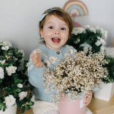 Girl Cardigan Sweaters Spring Round Neck Long Sleeve Cardigan Light Blue Solid Color Embroidered Sweater