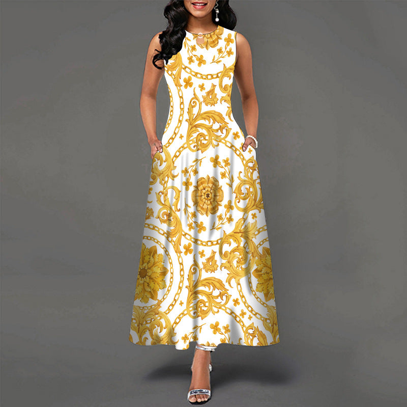 1920S Dress Sleeveless Dress for Women Floral Print Swing Dress