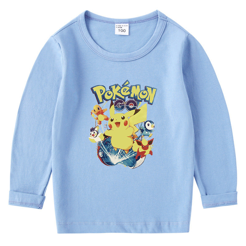 Children Pokemon Pikachu Hoodie Cotton T-shirt Crew Neck