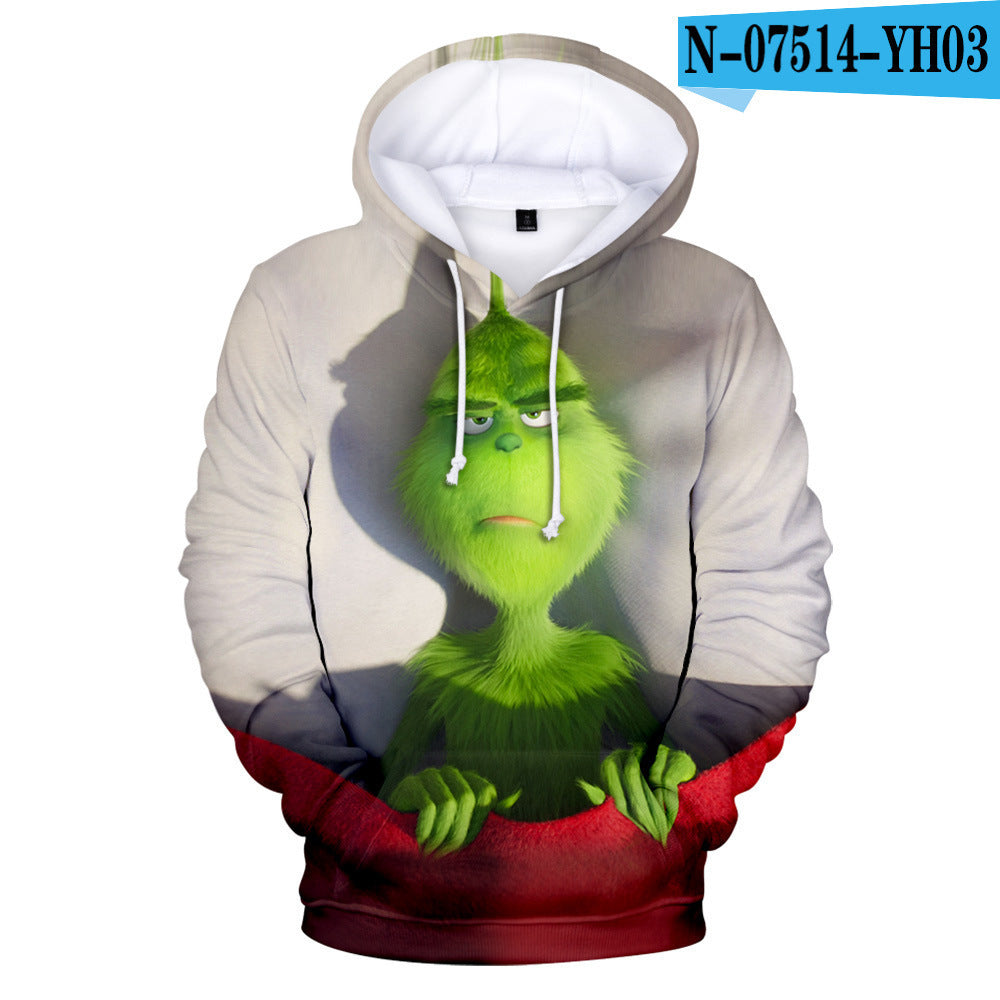 Grinch Hoodie 3D Printed Sweater Men's Women's Hoodie Fleece-Lined Christmas Clothing Children