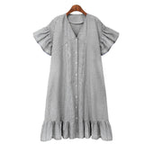 Gingham Dress Summer Loose Plaid Casual Single-Breasted Short Sleeve Dress Midi Dress
