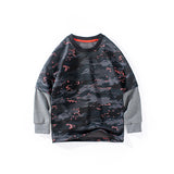 Spring Tops Long-Sleeved Sweater Medium and Big Children Camouflage Fake Two-Piece Long-Sleeved Top