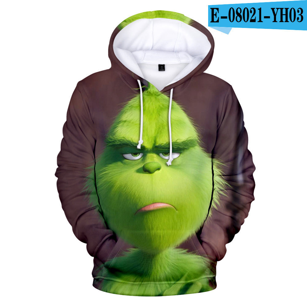 Grinch Hoodie 3D Printed Sweater Men's Women's Hoodie Fleece-Lined Christmas Clothing Children