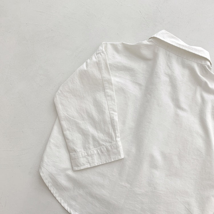 Spring Tops Children's Long-Sleeved Shirt Solid Color Casual Top