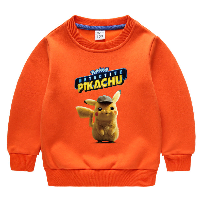 Children Pokemon Pikachu Hoodie Children's Fleece-Lined Sweater Boys' Fleece-Lined Autumn and Winter Clothes Baby Pikachu
