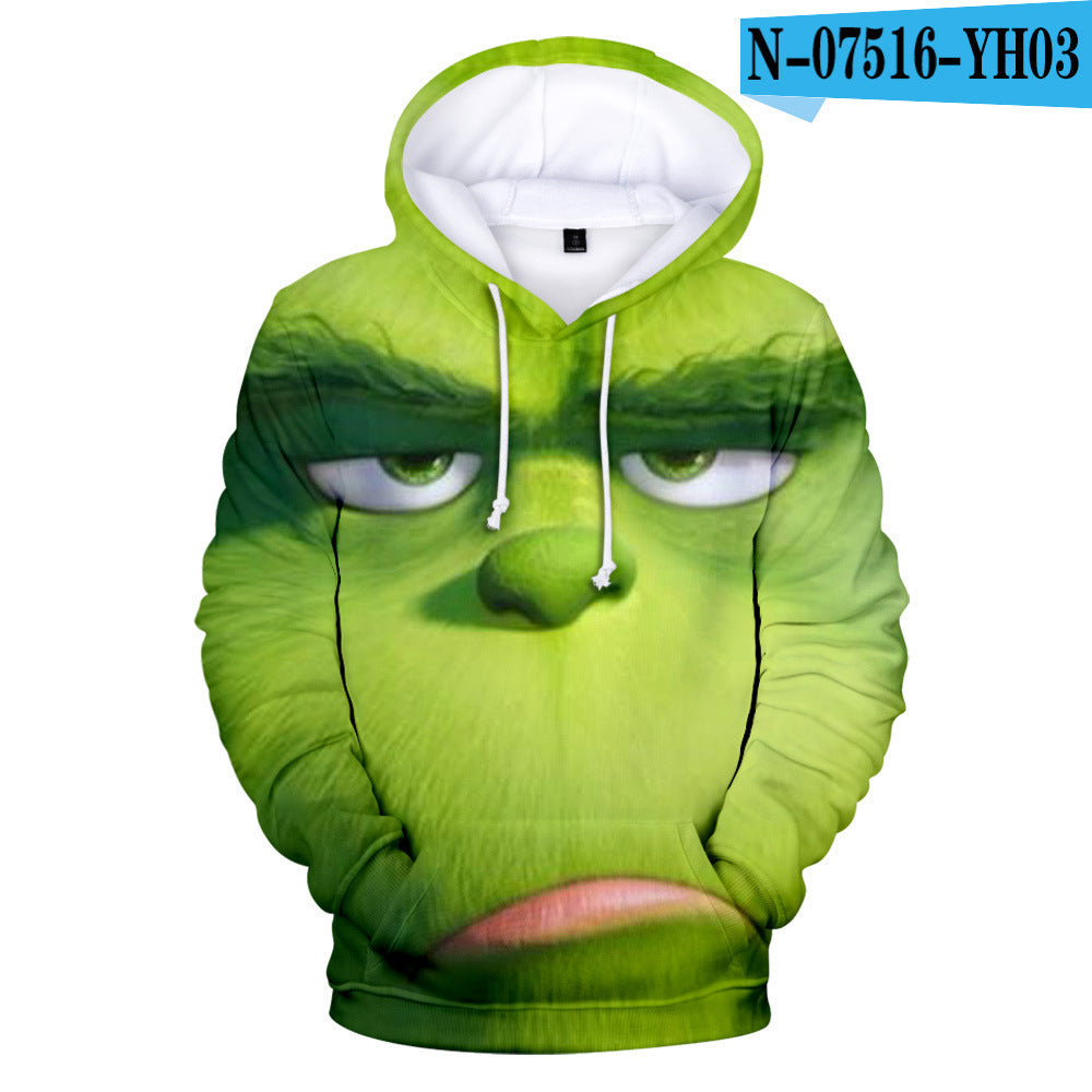 Grinch Hoodie 3D Printed Sweater Men's Women's Hoodie Fleece-Lined Christmas Clothing Children