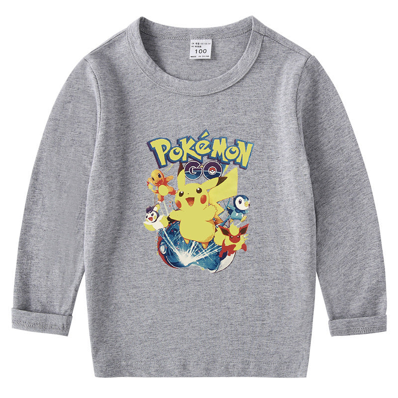 Children Pokemon Pikachu Hoodie Cotton T-shirt Crew Neck