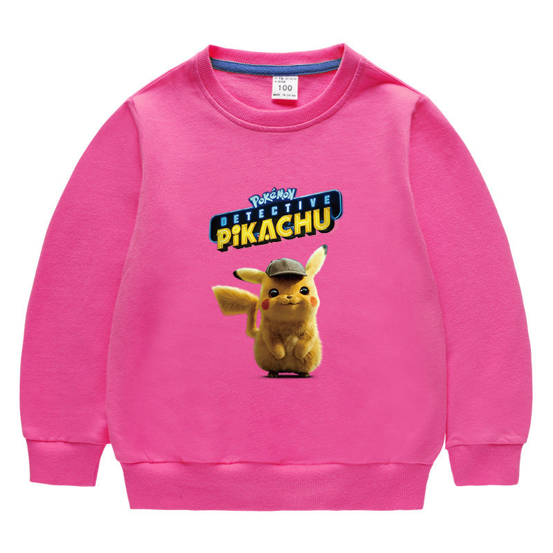 Children Pokemon Pikachu Hoodie Baby Cotton Top Children Pikachu round Neck