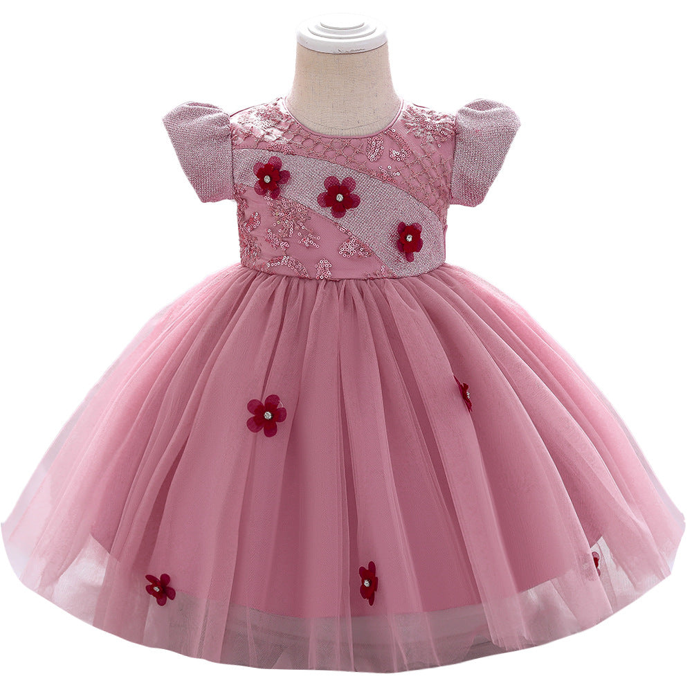 Summer Rompers Children's Princess Performance Dress Sequins Floral Dress