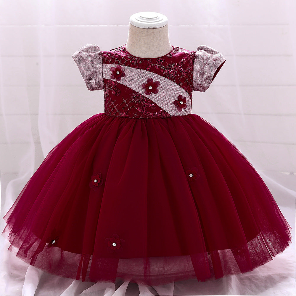 Summer Rompers Children's Princess Performance Dress Sequins Floral Dress