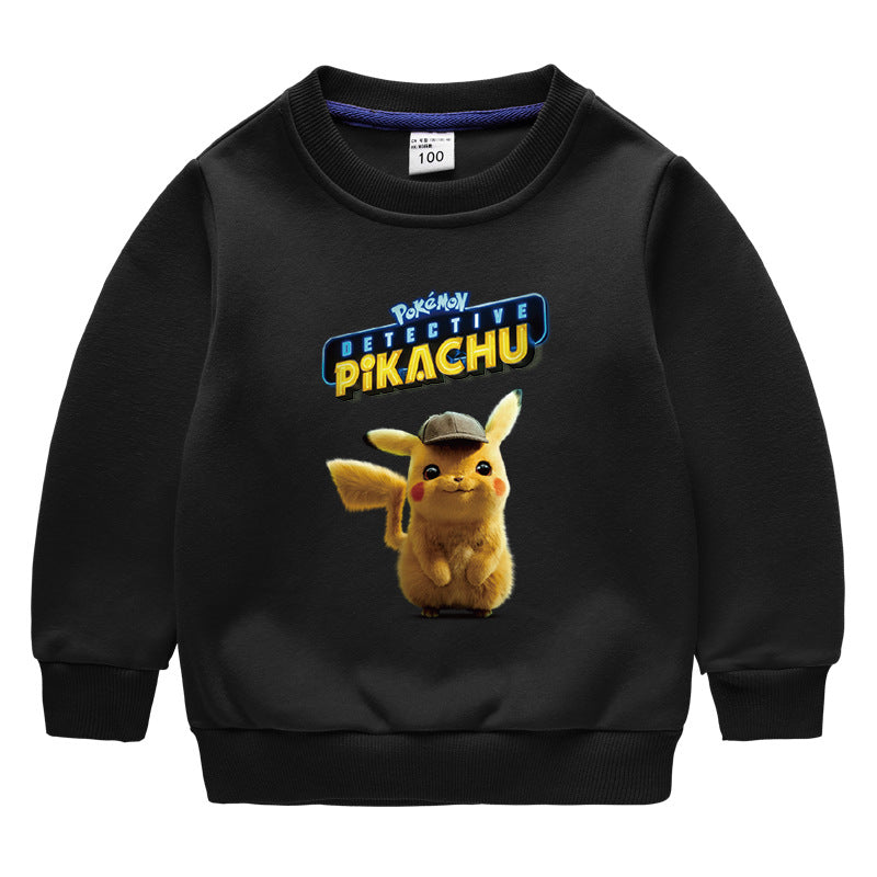 Children Pokemon Pikachu Hoodie Children's Fleece-Lined Sweater Boys' Fleece-Lined Autumn and Winter Clothes Baby Pikachu