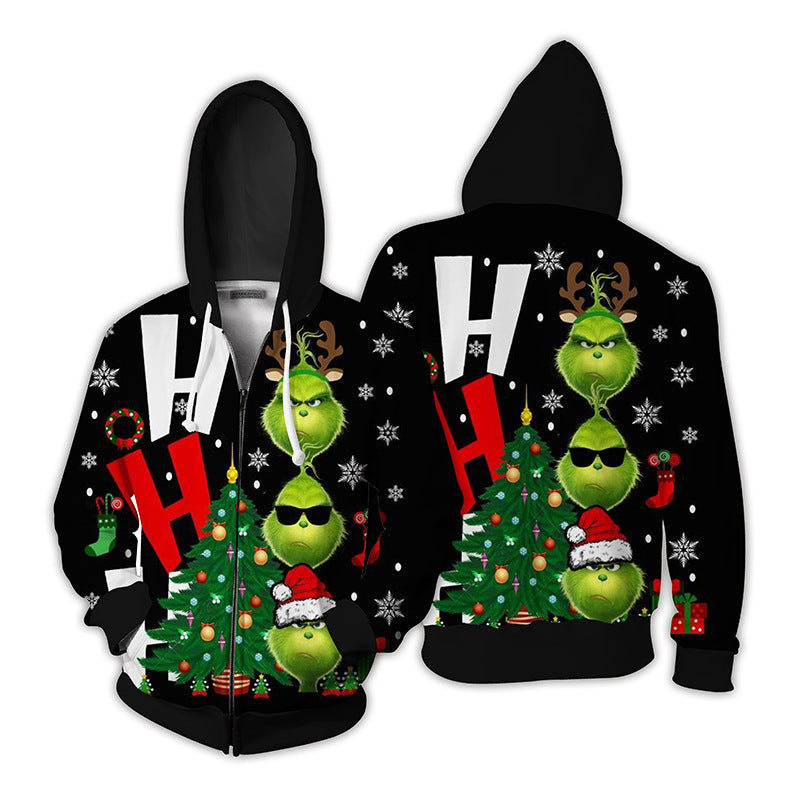 Grinch Hoodie Grinch 3D Printing Spoof Zipper Hooded Sweater