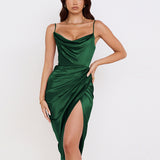 Homecoming Dresses Tight Sexy Satin Pile Collar Pleated Backless Suspender Midi Dress