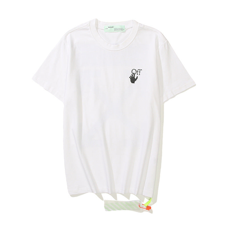 Hip Hop High Street Style Ow off Tape Warning Line Arrow Print Short Sleeve T-shirt for Men t shirt