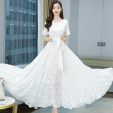 Mauve Dress Chiffon Dress Summer Popular Dress Jacquard Long Waist-Controlled Large Hem Dress for Women