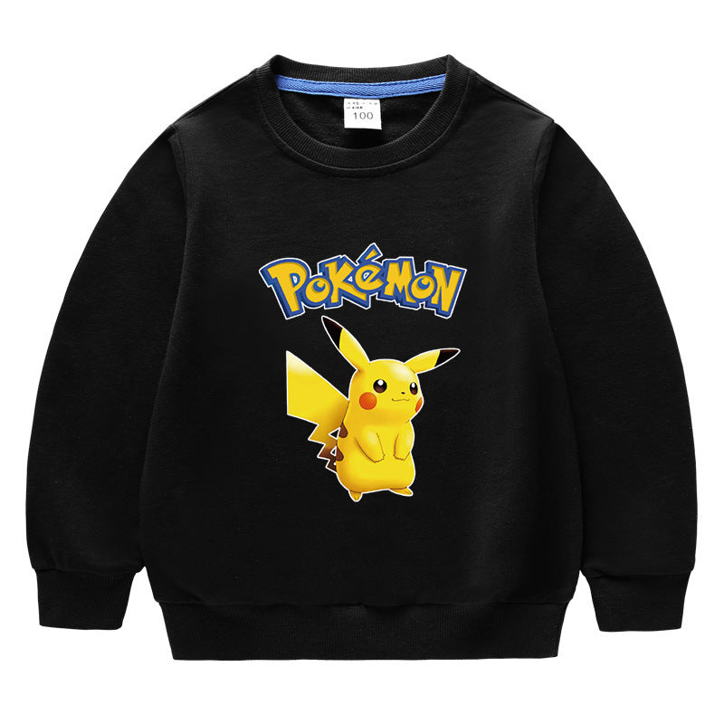 Children Pokemon Pikachu Hoodie Spring and Autumn Solid Color round Neck Sweater
