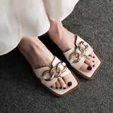 Fancy Sandals Fashion Metal Chain Flat Sandals Outdoor Fashion Square Toe Open Toe