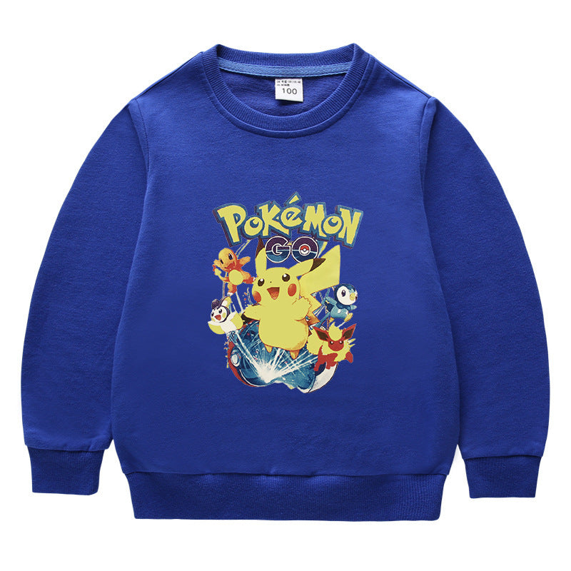 Children Pokemon Pikachu Hoodie Cotton Top Children's round Neck Bottoming Shirt