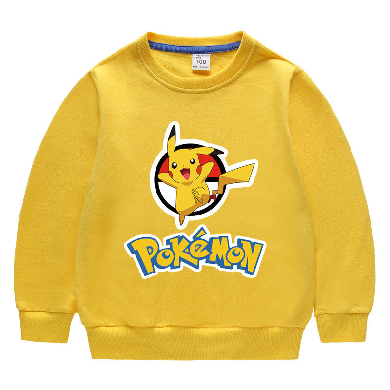 Children Pokemon Pikachu Hoodie Spring and Autumn Solid Color round Neck Sweater