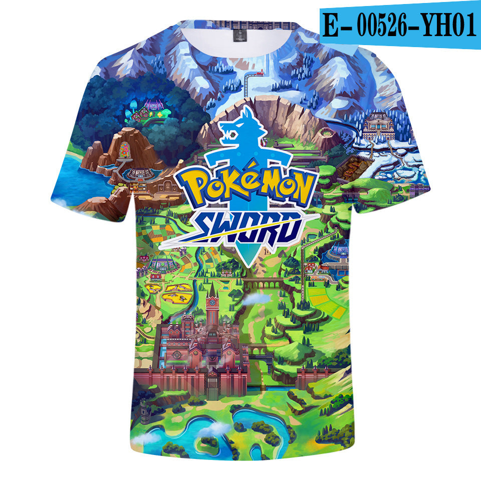 Men and Women Pokemon Pikachu T Shirt Pokemon Sword and Shield3d Digital Short Sleeve T-shirt