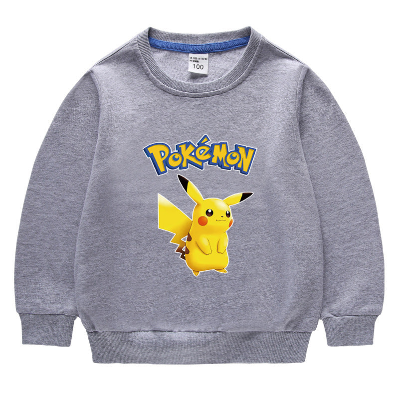 Children Pokemon Pikachu Hoodie Spring and Autumn Solid Color round Neck Sweater