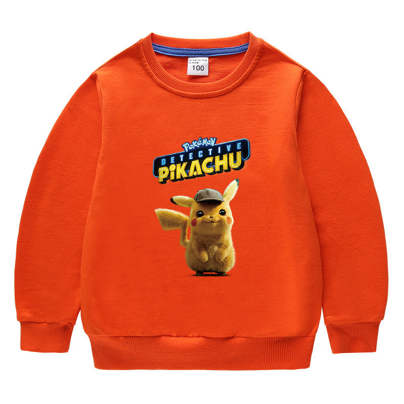 Children Pokemon Pikachu Hoodie Baby Cotton Top Children Pikachu round Neck