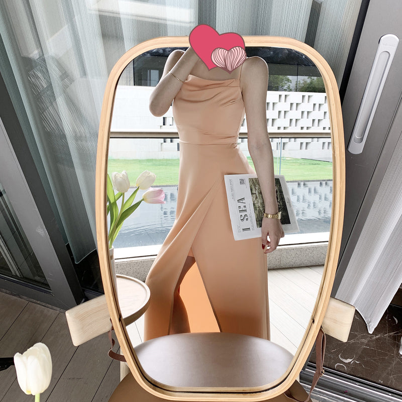 Satin Dress Long Slit Suspender Dress Long Dress for Women