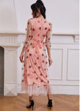 Pink Long Sleeve Strawberry Dress Cottagecore Midi Dress Prom Dress Aesthetic Fairycore Dress Princess Gown
