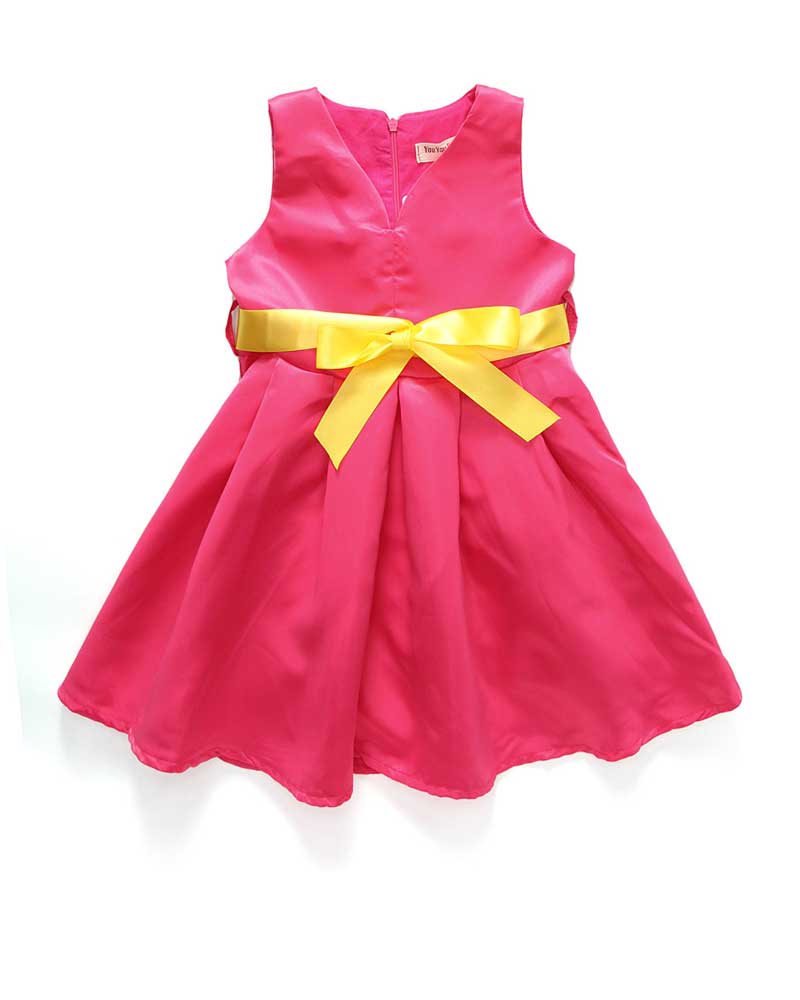 Girl Dress Summer V-neck Belt Sleeveless Solid Color Princess Dress