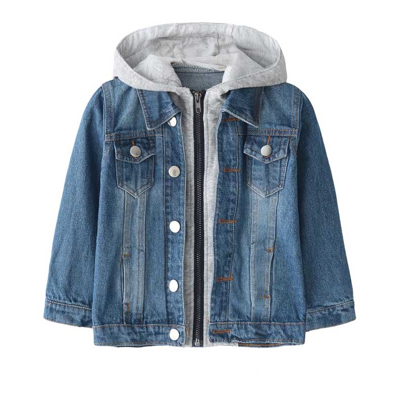 Children Boy Co Ord Spring and Autumn Children's Washed Denim Jacket Hooded Top