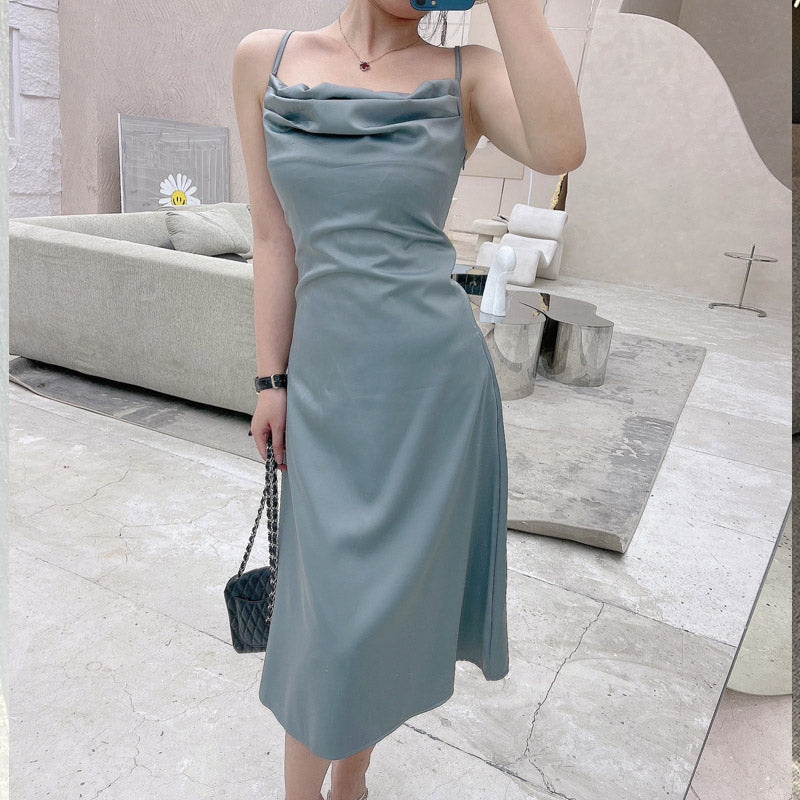 Satin Dress Summer Satin Inner Strap Dress Textured Glossy Dress