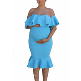 Maternity Clothes Dress Beauty Clothing Stretch Ruffle Dress for Pregnant Women