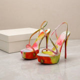 Louboutin-style red bottom shoes cl red bottom high heels fish mouth watercolor smudged ultra-high heel sandals women's stiletto waterproof platform with diamonds