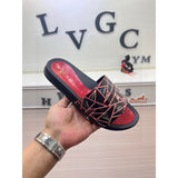 Louboutin-style red bottom shoes fashionexportcl red bottom rivets men's slippers summertrendy flip-flops lightweight non-slip beach shoes cool flip-flops