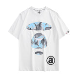 A Bath Ape Print T Shirt Casual Fashion Shark Print Couple Loose Cotton