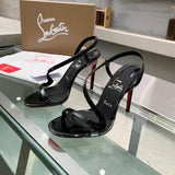 Louboutin-style red bottom shoes exportcl red bottom high-heeled sandals women's patent leather fish mouth snake-shaped round toe one-piece strap super high-heeled sandals-size