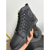 Louboutin-style red bottom shoes wintercl red bottom rivetsexport high-top sneakers tie back round toe cow suede casual shoes