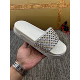 Louboutin-style red bottom shoes fashionexportcl red bottom rivets men's slippers summertrendy flip-flops lightweight non-slip beach shoes cool flip-flops