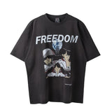 Men Vintage T-Shirts Vintage Washed Old Graffiti Loose Crew Neck Short Sleeves