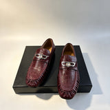 Louboutin-style red bottom shoes cl metal buckle pleated square toe loafers men's slip-on business casual men's leather shoes wholesale