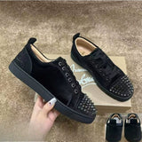 Louboutin-style red bottom shoes, popular european station cl red bottom shoes, electric embroidery style, low-top high-top men's shoes, red bottom couple, trendy rivets, casualtie back