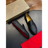 Louboutin-style red bottom shoes cl red bottom genuine leather loafers men business casual slip-on shoes easiest for matchplaid slip-on men's shoes