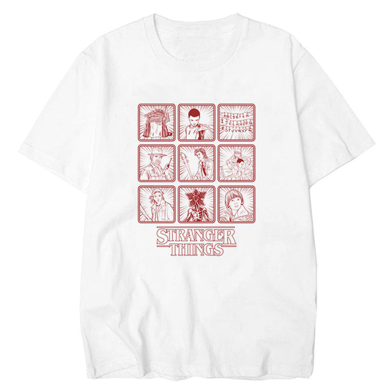 Stranger Things T Shirt White round Neck Short Sleeve Digital Printing