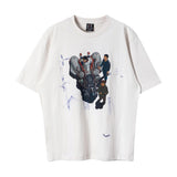 Men Vintage T-Shirts Vintage Washed Old Graffiti Loose Crew Neck Short Sleeves