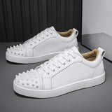 Louboutin-style red bottom shoes mencl red bottom rivet casual shoes casual social boy sneakers fashiontrendy real microfiber leather shoes white shoes